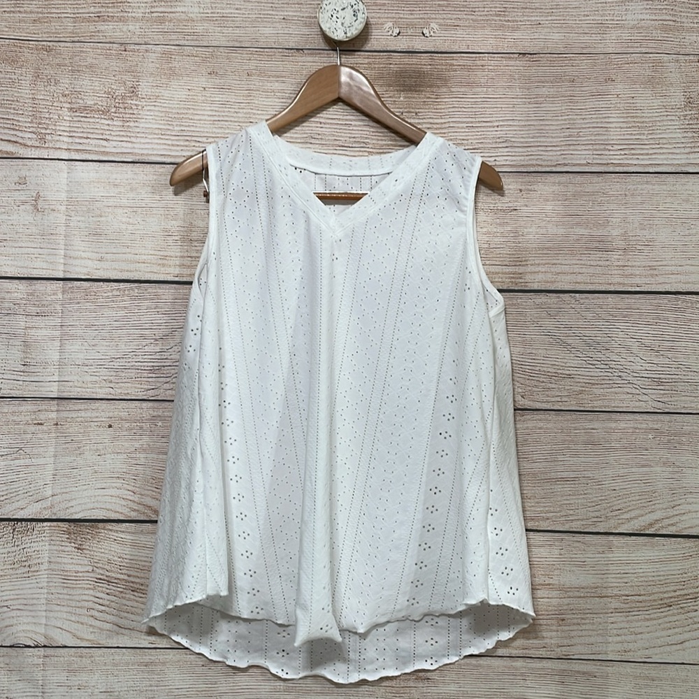 White XL Polyester Sleeveless Blend Blouse